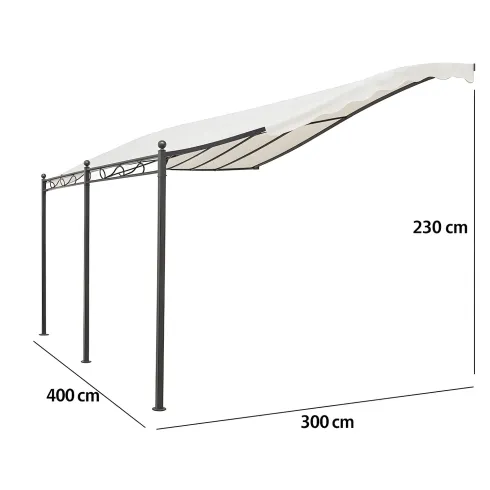 Gazebo Pergola Addossato 3x4 m Metallo Antracite Telo Ecrù