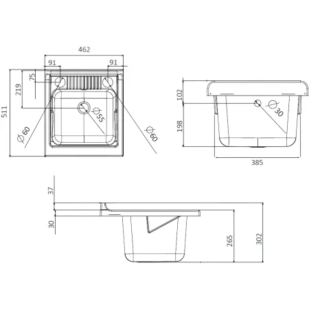 Lavatoio Bianco 1 Anta 45x50x85 cm Vasca PP e Asse in Resina