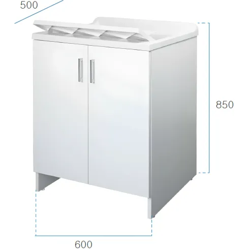 Lavatoio Bianco 2 Ante 45x50x85 cm Vasca PP e Asse in Resina