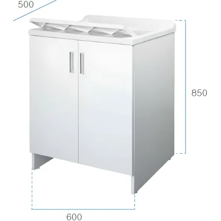 Lavatoio Bianco 2 Ante 45x50x85 cm Vasca PP e Asse in Resina