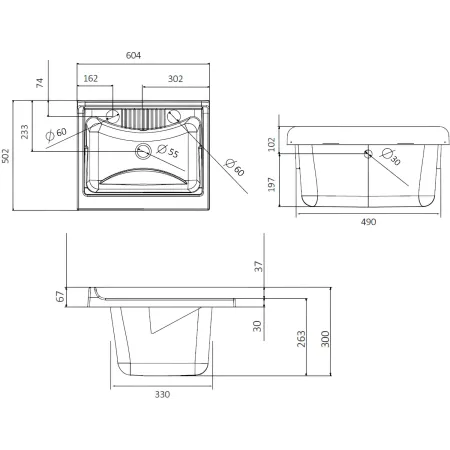 Lavatoio Bianco 2 Ante 45x50x85 cm Vasca PP e Asse in Resina