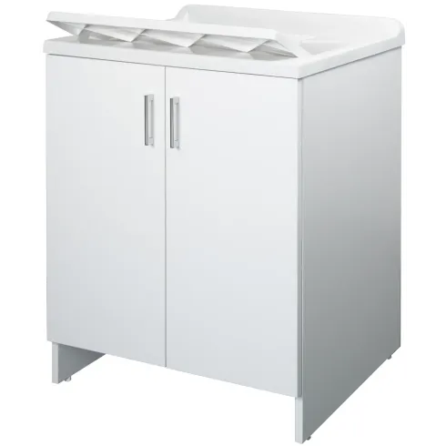 Lavatoio Bianco 2 Ante 45x50x85 cm Vasca PP e Asse in Resina