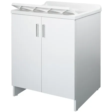Lavatoio Bianco 2 Ante 45x50x85 cm Vasca PP e Asse in Resina
