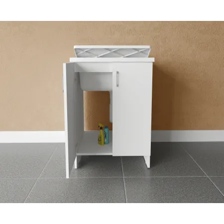 Lavatoio Bianco 2 Ante 45x50x85 cm Vasca PP e Asse in Resina