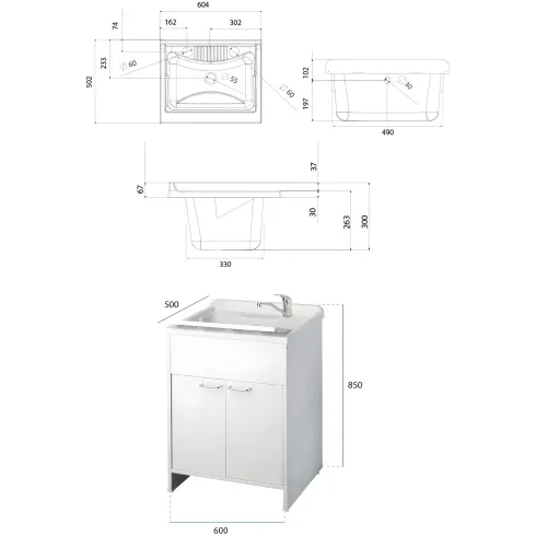 Mobile Lavatoio 60x50x85 cm con Pensile 60x34x52 cm 2 Ante