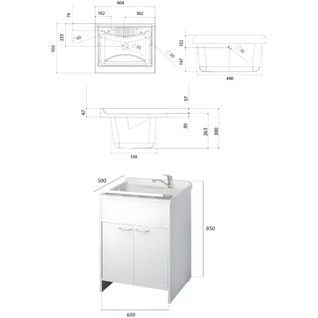 Mobile Lavatoio 60x50x85 cm con Pensile 60x34x52 cm 2 Ante