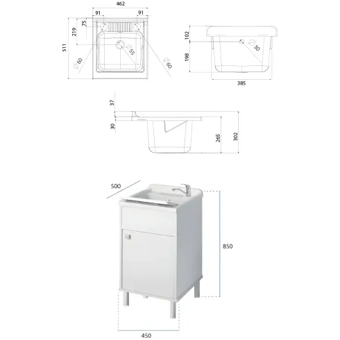 Mobile Lavatoio 45x50x85 cm con Specchio 45x60x5 cm Bianco