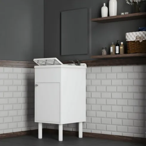 Mobile Lavatoio 45x50x85 cm con Specchio 45x60x5 cm Bianco