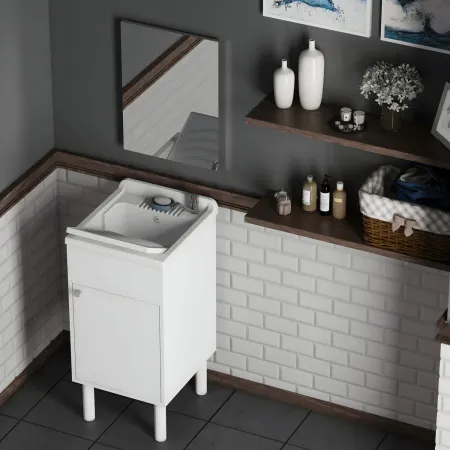 Mobile Lavatoio 45x50x85 cm con Specchio 45x60x5 cm Bianco