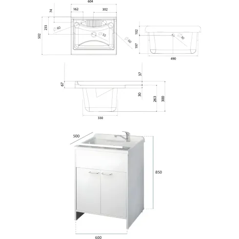 Mobile Lavatoio 2 Ante 60x50x85 con Colonna 45x50x182 e Specchio 45x60
