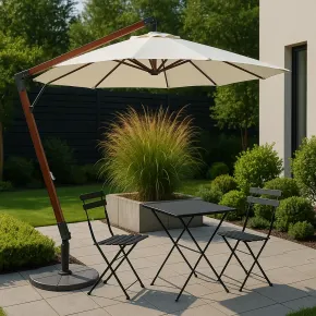 Ombrellone da Giardino 400x300 cm Legno Nyatoh Ecrù Palo Laterale 2