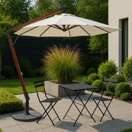 Ombrellone da Giardino 400x300 cm Legno Nyatoh Ecrù Palo Laterale