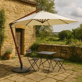 Ombrellone da Giardino 300x300 cm Legno Nyatoh Palo Laterale Ecrù 2