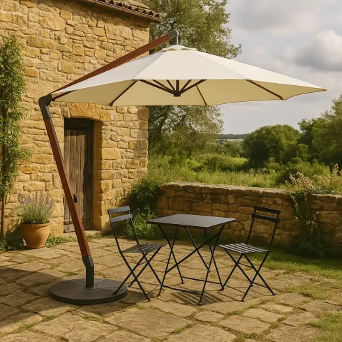 Ombrellone da Giardino 300x300 cm Legno Nyatoh Palo Laterale Ecrù