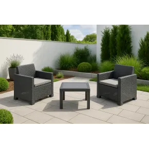 Salottino da Giardino 3 Pezzi in Resina Antracite con Cuscini Grigi 2