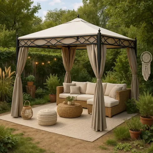 Gazebo da Giardino 3x3 m Quadrato Struttura Acciaio Telo Ecrù