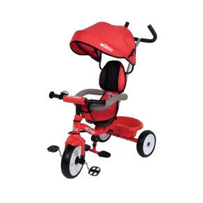 Triciclo per Bambini Rosso con Seggiolino 360° Cappottina e Manubrio