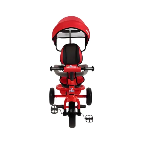 Triciclo per Bambini Rosso con Seggiolino 360° Cappottina e Manubrio