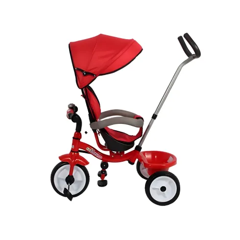 Triciclo per Bambini Rosso con Seggiolino 360° Cappottina e Manubrio
