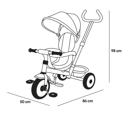 Triciclo per Bambini Azzurro 360° con Cappottina e Guida Parentale