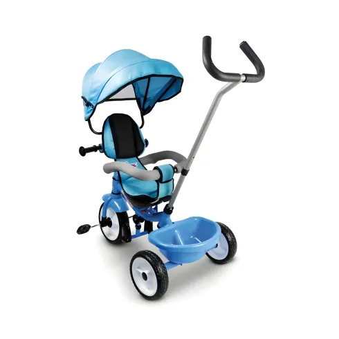 Triciclo per Bambini Azzurro 360° con Cappottina e Guida Parentale