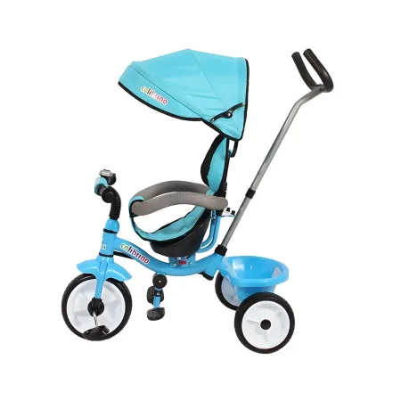 Triciclo per Bambini Azzurro 360° con Cappottina e Guida Parentale