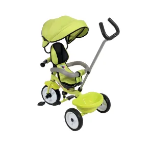 Triciclo Verde per Bambini con Maniglione Cappottina e Seduta 360° 2