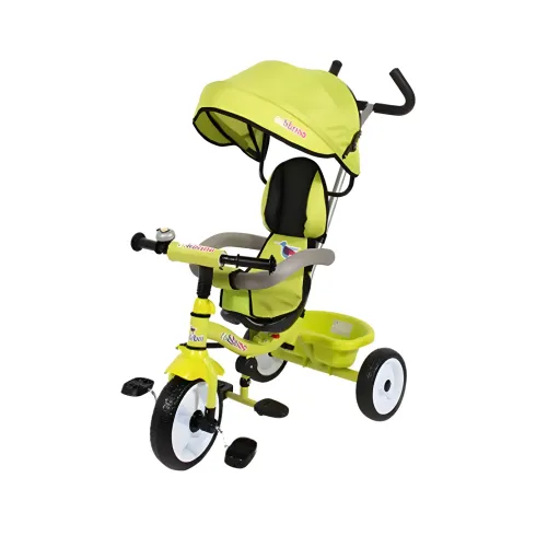 Triciclo Verde per Bambini con Maniglione Cappottina e Seduta 360°