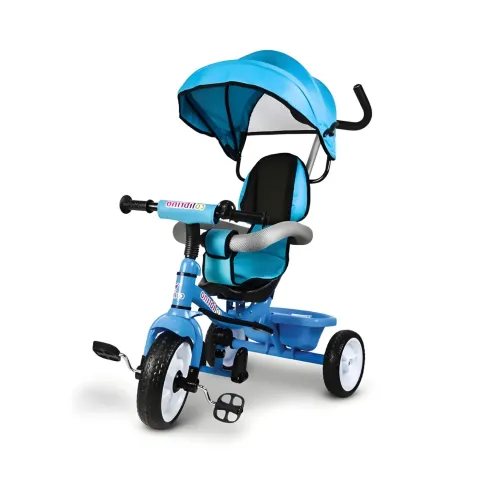 Triciclo per Bambini Azzurro 360° con Cappottina e Guida Parentale