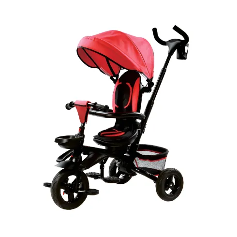 Triciclo Pieghevole Rosso 107x54x102 cm Seduta Girevole con Capote