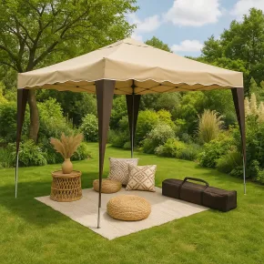 Gazebo Pieghevole Beige 3x3 m Struttura Acciaio Telo Poliestere 2