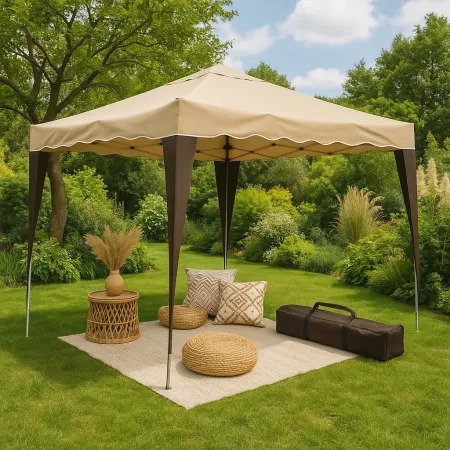 Gazebo Pieghevole Beige 3x3 m Struttura Acciaio Telo Poliestere