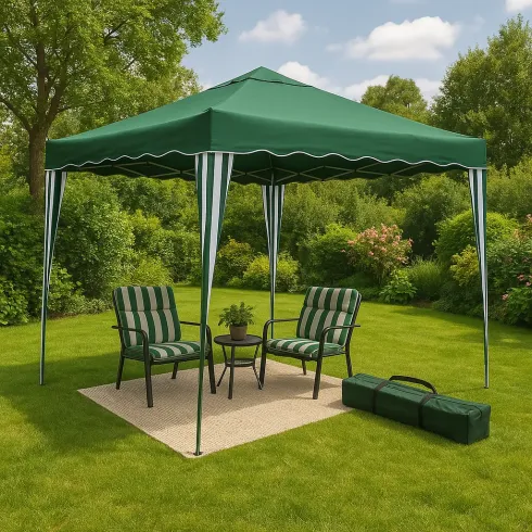 Gazebo Pieghevole Verde 3x3 m Struttura Acciaio Telo Poliestere