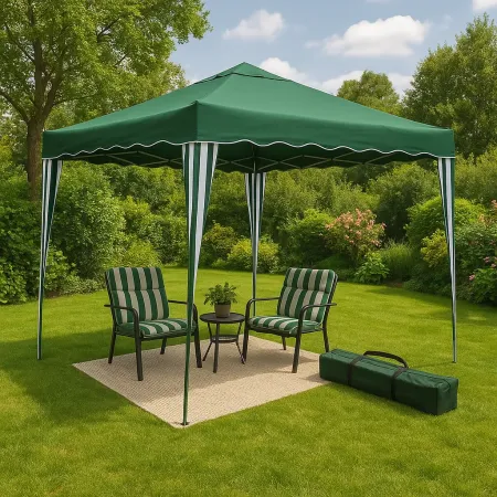 Gazebo Pieghevole Verde 3x3 m Struttura Acciaio Telo Poliestere