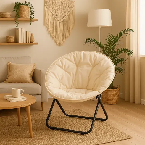 Poltrona Relax Beige in Acciaio e Poliestere da Interno ed Esterno