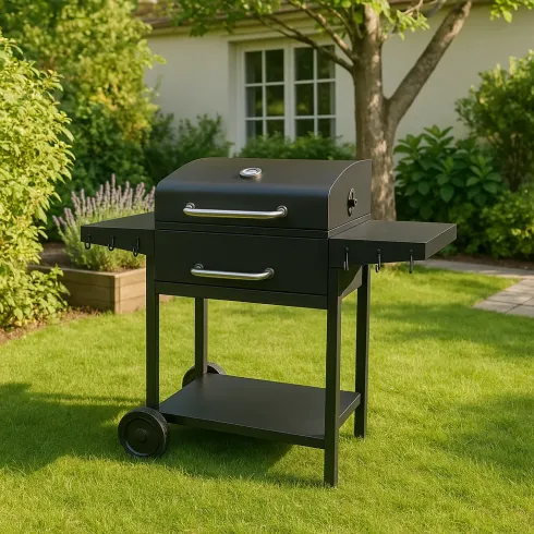 Barbecue da Esterno 118,5x61x102H cm a Carbonella Nero Acciaio Smaltato