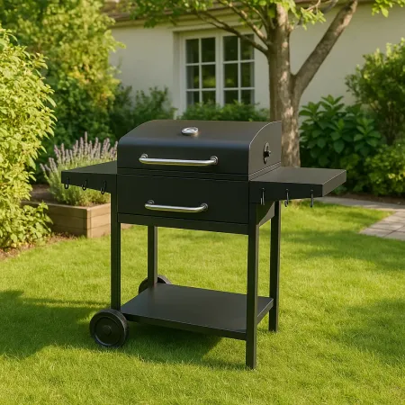 Barbecue da Esterno 118,5x61x102H cm a Carbonella Nero Acciaio Smaltato