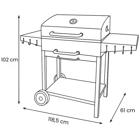 Barbecue da Esterno 118,5x61x102H cm a Carbonella Nero Acciaio Smaltato