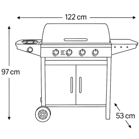 Barbecue a Gas da Esterno 122x53x97H cm 4+1 Fuochi Nero con Termometro