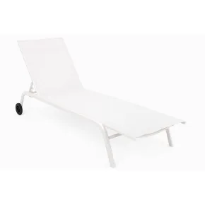 Lettino Sdraio Bianco 192x58x95H cm 5 Posizioni Textilene con Ruote
