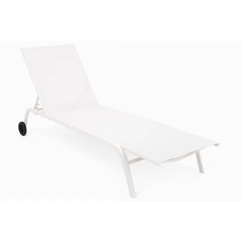 Lettino Sdraio Bianco 192x58x95H cm 5 Posizioni Textilene con Ruote