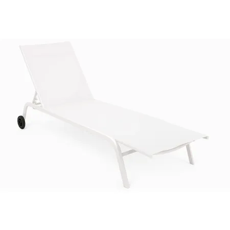Lettino Sdraio Bianco 192x58x95H cm 5 Posizioni Textilene con Ruote