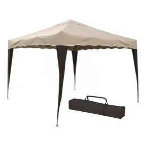 Gazebo Pieghevole Beige 3x3 m Struttura Acciaio Telo Poliestere