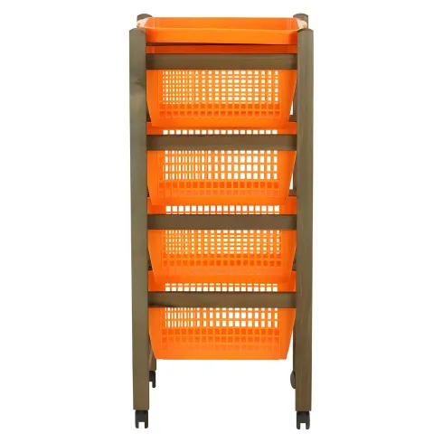 Carrello da Cucina Porta Frutta 37x30x85 cm in Legno con Ceste e Ruote