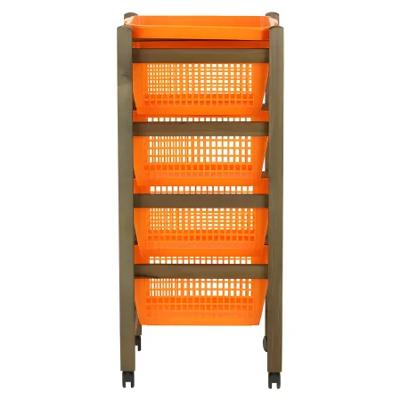 Carrello da Cucina Porta Frutta 37x30x85 cm in Legno con Ceste e Ruote