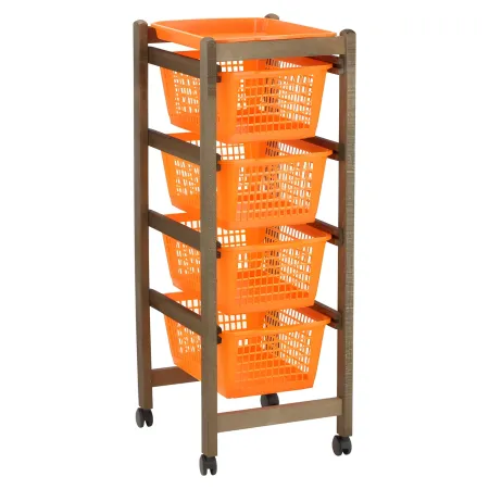 Carrello da Cucina Porta Frutta 37x30x85 cm in Legno con Ceste e Ruote