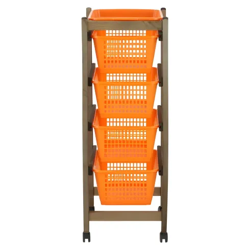 Carrello da Cucina Porta Frutta 37x30x85 cm in Legno con Ceste e Ruote