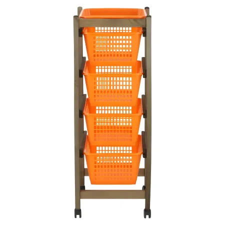 Carrello da Cucina Porta Frutta 37x30x85 cm in Legno con Ceste e Ruote