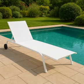 Lettino Sdraio Bianco 192x58x95H cm 5 Posizioni Textilene con Ruote 2