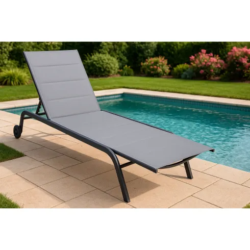 Lettino Sdraio Grigio 192x58x95H cm 5 Posizioni Textilene con Ruote
